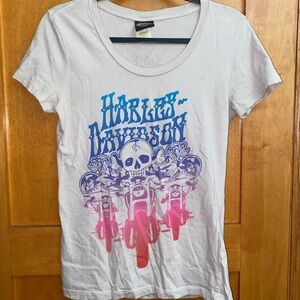 Harley-Davidson Munster, IN rhinestones skulls beige women’s t-shirt L/XL​​​​​